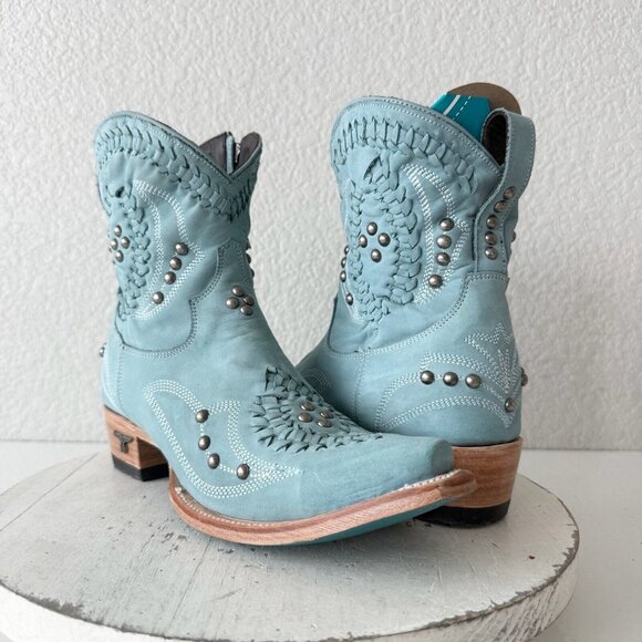 Lane COSSETTE Womens Cowboy Bootie 7.5 Blue Cowgirl Western Short Ankle Boots - Picture 1 of 11